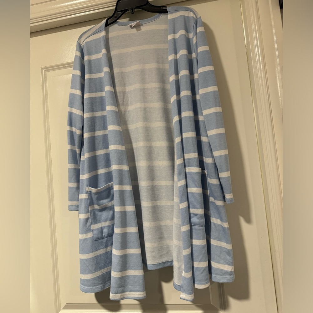 Lularoe Blue and White Striped Caroline Cardigan Large